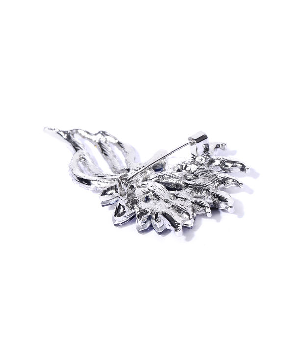 YouBella Jewellery Latest Stylish Crystal Unisex Floral Silver Plated Brooch for Women/Girls/Men (Silver)